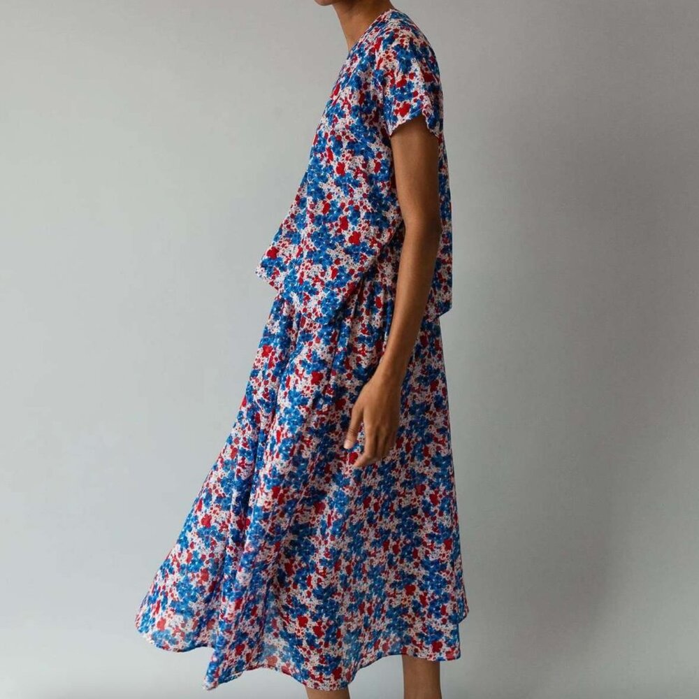 Caron Callahan Selma Dress in Blue Voile Posy